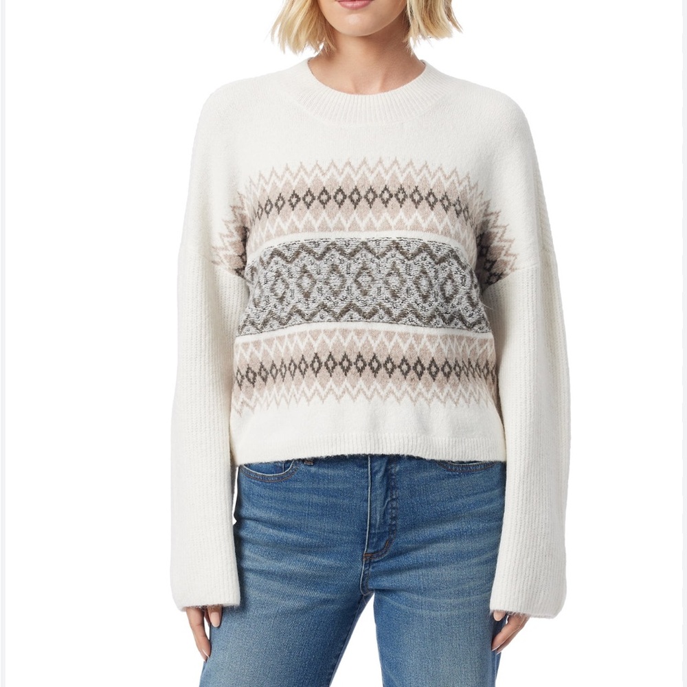 Jessica Simpson Cream and Brown Farrah Statement Pullover Sweater, NWT, size XS